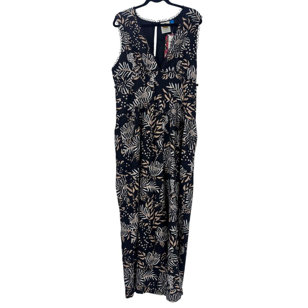 Farm Rio Anthropologie Printed V-Neck Jumpsuit Wide Leg Floral Birds Size L NWT - Picture 8 of 10